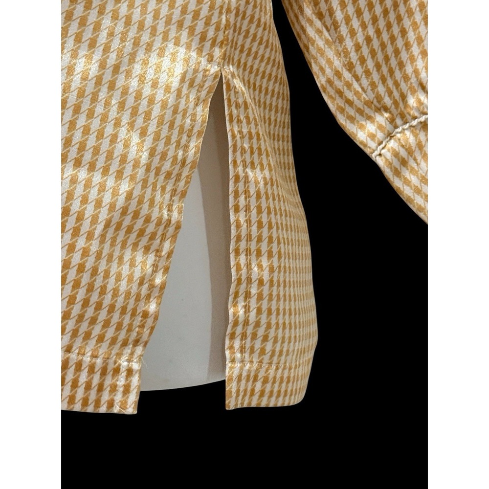 VTG CHRISTIAN DIOR Pajama Top Satin Gold Houndstooth Silk Lounge Shirt 24" PTP - Picture 7 of 10